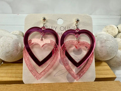 Trulyolive Connected Pink Double Heart Earrings - Earrings