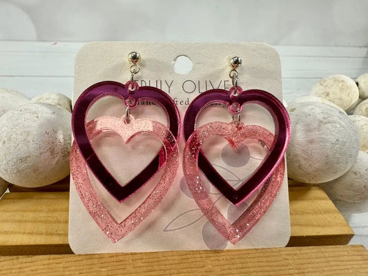 Trulyolive Connected Pink Double Heart Earrings - Earrings
