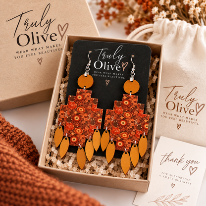 Truly Olive Bring warm seasonal color to your jewelry collection with the Fall Floral Statement Earrings from Truly Olive. - Earrings Dangle Earrings