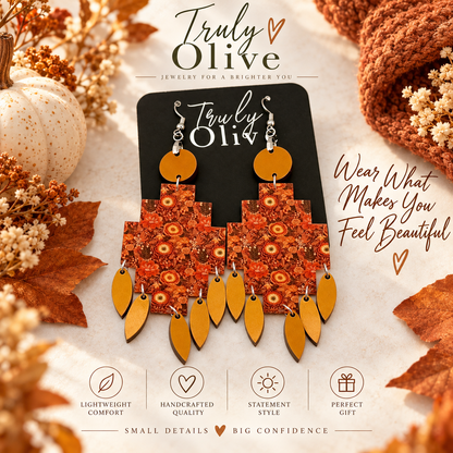 Truly Olive Bring warm seasonal color to your jewelry collection with the Fall Floral Statement Earrings from Truly Olive. - Earrings Dangle Earrings