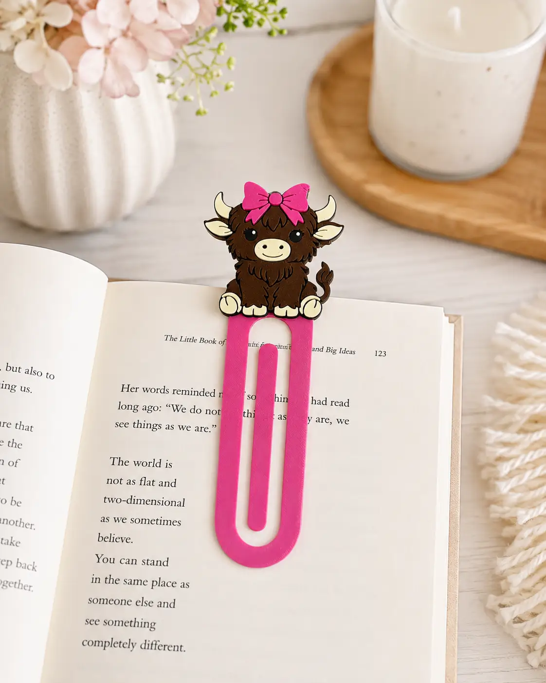 Trulyolive Highland Cow Jumbo Paperclip Bookmark | Pink Bow Book Lover Accessory - Bookmarks