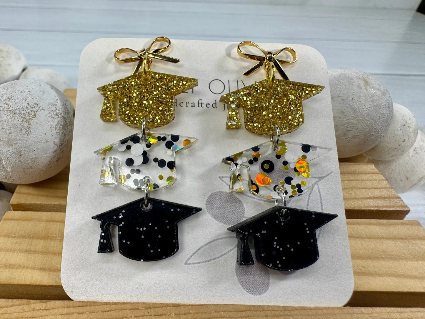 Trulyolive Gold and Black Graduation Cap Earring Dangles - Earrings Dangle Earrings