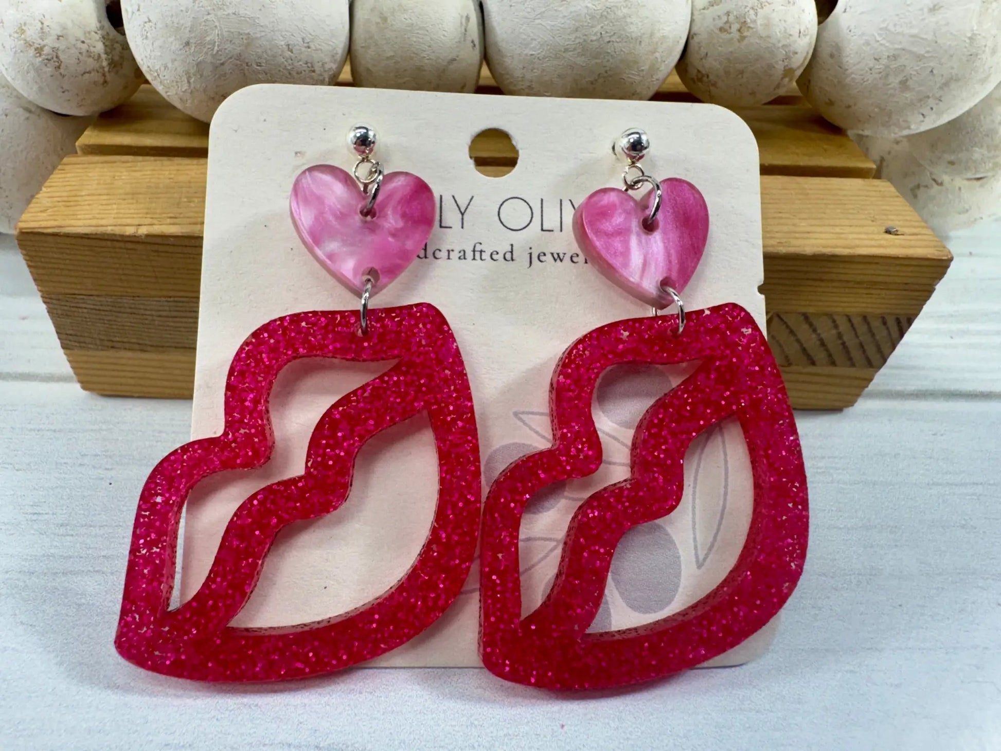 Trulyolive Hot Pink and Light Pink Lip and Heart Earrings - Earrings Dangle Earrings