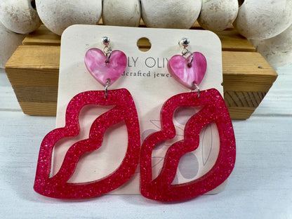 Trulyolive Hot Pink and Light Pink Lip and Heart Earrings - Earrings Dangle Earrings