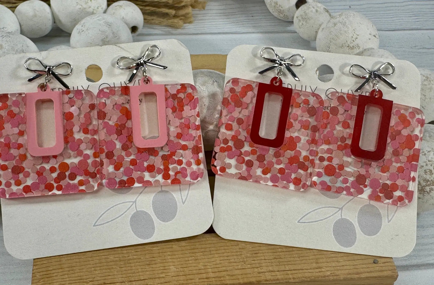 Trulyolive Cutie Pink and Red Polk A Dots Bow Dangles - Earrings