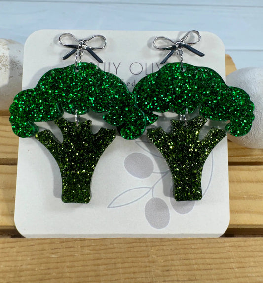 Truly Olive Shiny Shimmery Broccoli Earrings - Earrings Dangle Earrings