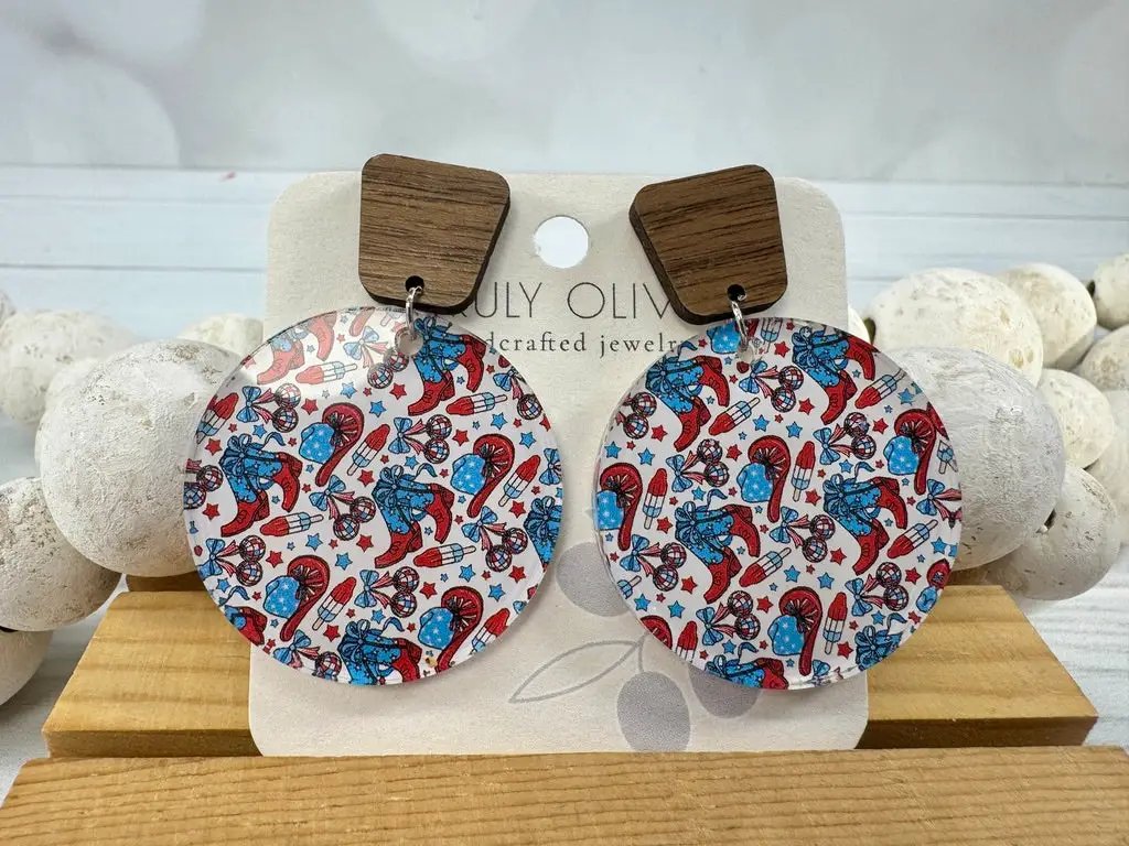 Trulyolive Patriotic Tiered Western Boots and Hat Post Back Earrings - Earrings Dangle Earrings