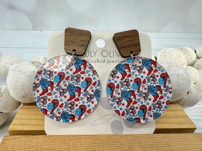 Trulyolive Patriotic Tiered Western Boots and Hat Post Back Earrings - Earrings Dangle Earrings