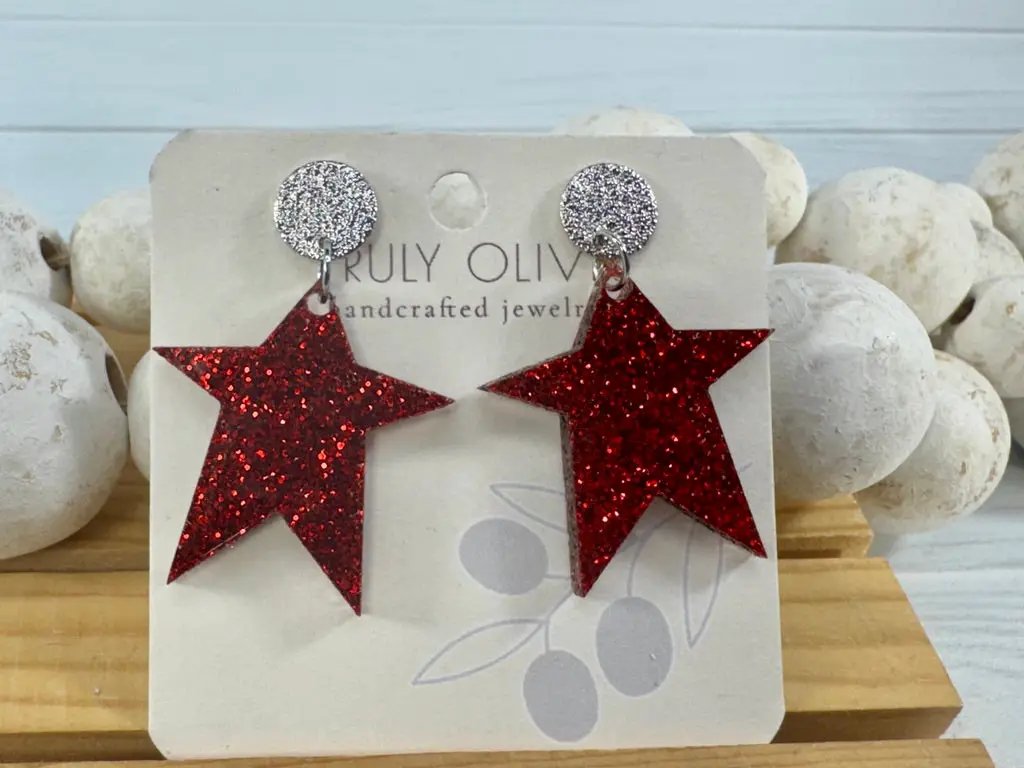 Truly Olive Star Spangled Patriotic Star Post Back Earrings - Earrings Dangle Earrings