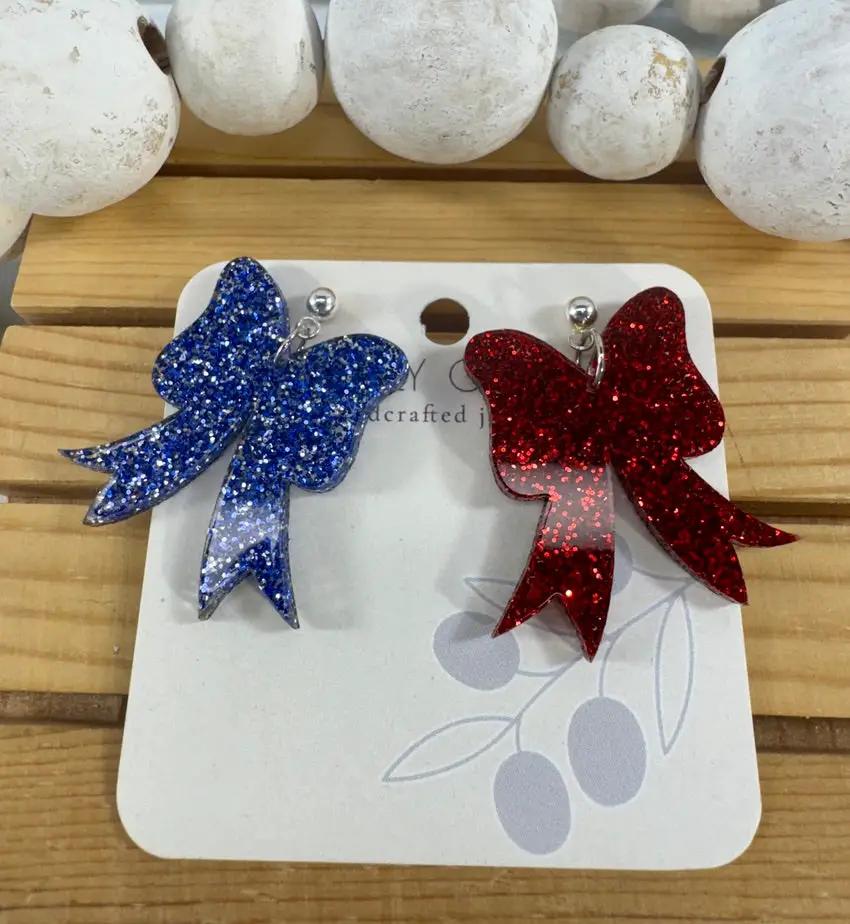 Trulyolive Red White and Blue Coquette Patriotic Bows - Earrings Dangle Earrings
