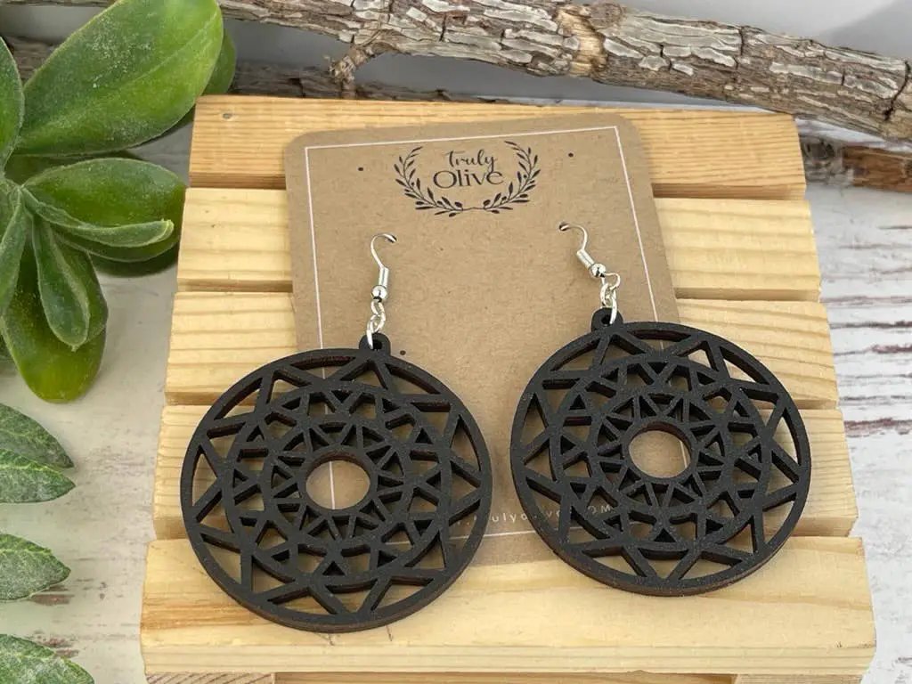 Truly Olive Discover the Perfect Boho Mandala Wooden Earrings - Earrings Dangle Earrings