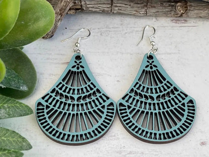 Truly Olive Elegant Shapely Wood Earrings - Earrings Dangle Earrings