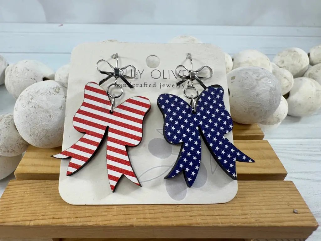 Trulyolive Patriotic Coquette Bow Red White and Blue Earrings - Earrings