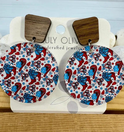 Trulyolive Patriotic Tiered Western Boots and Hat Post Back Earrings - Earrings Dangle Earrings