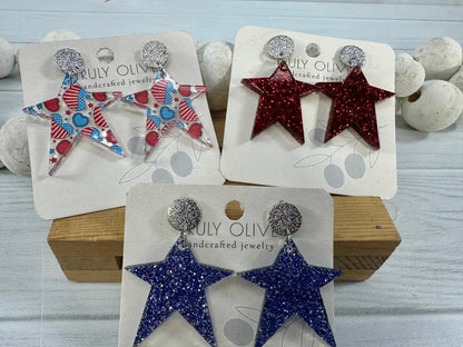 Truly Olive Star Spangled Patriotic Star Post Back Earrings - Earrings Dangle Earrings