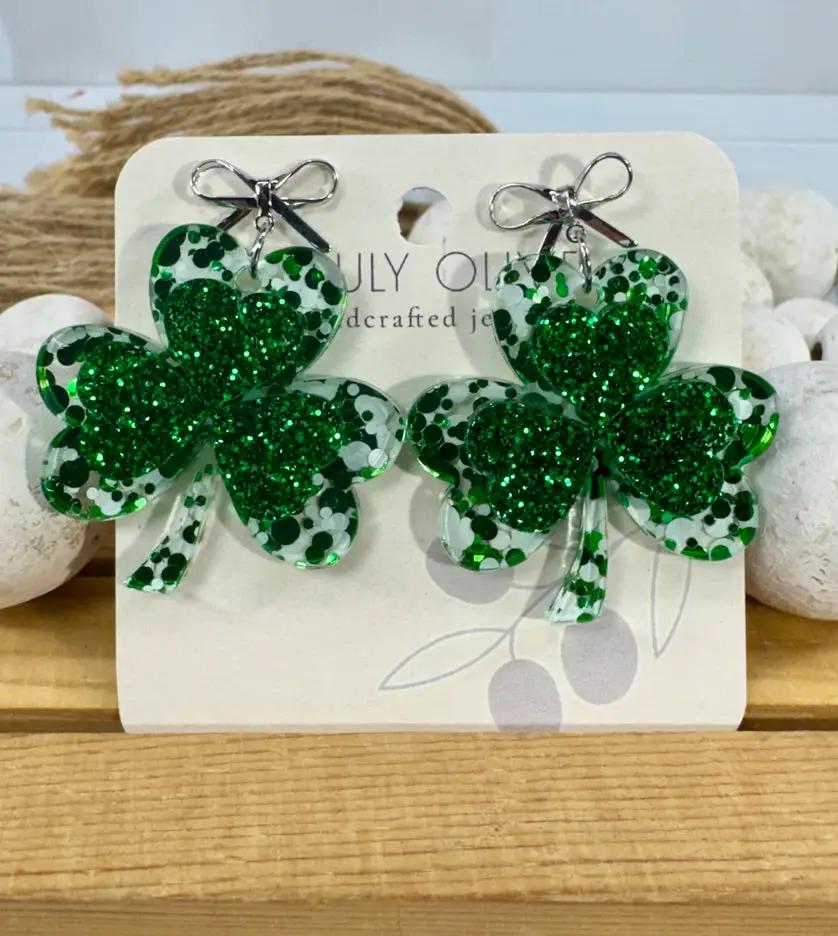Trulyolive St Patty's Day 4 Leaf Clover Dangle Earrings - Earrings