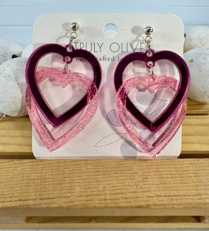 Trulyolive Connected Pink Double Heart Earrings - Earrings
