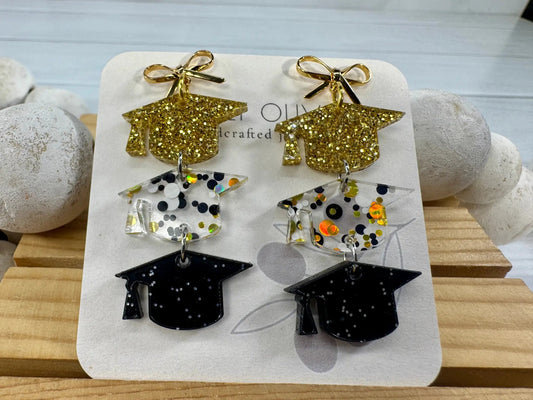 Trulyolive Gold and Black Graduation Cap Earring Dangles - Earrings Dangle Earrings
