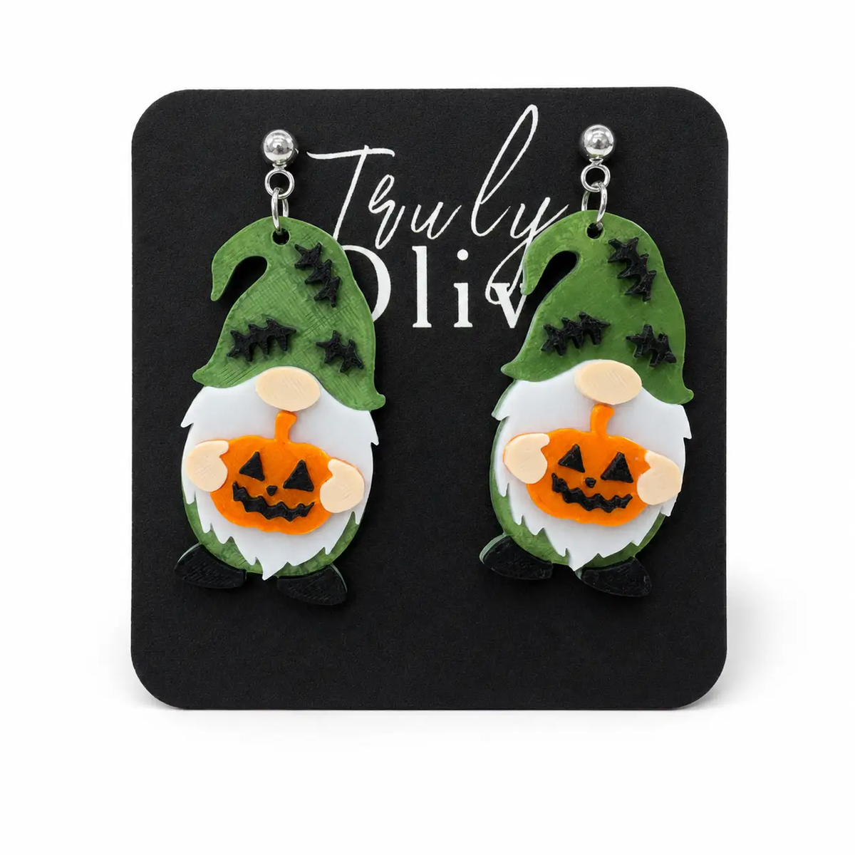 Truly Olive Halloween Gnome Pumpkin Earrings Witch Hat Fall Statement Dangles - Earrings Stud/Post Earrings