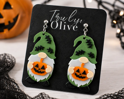 Truly Olive Halloween Gnome Pumpkin Earrings Witch Hat Fall Statement Dangles - Earrings Stud/Post Earrings