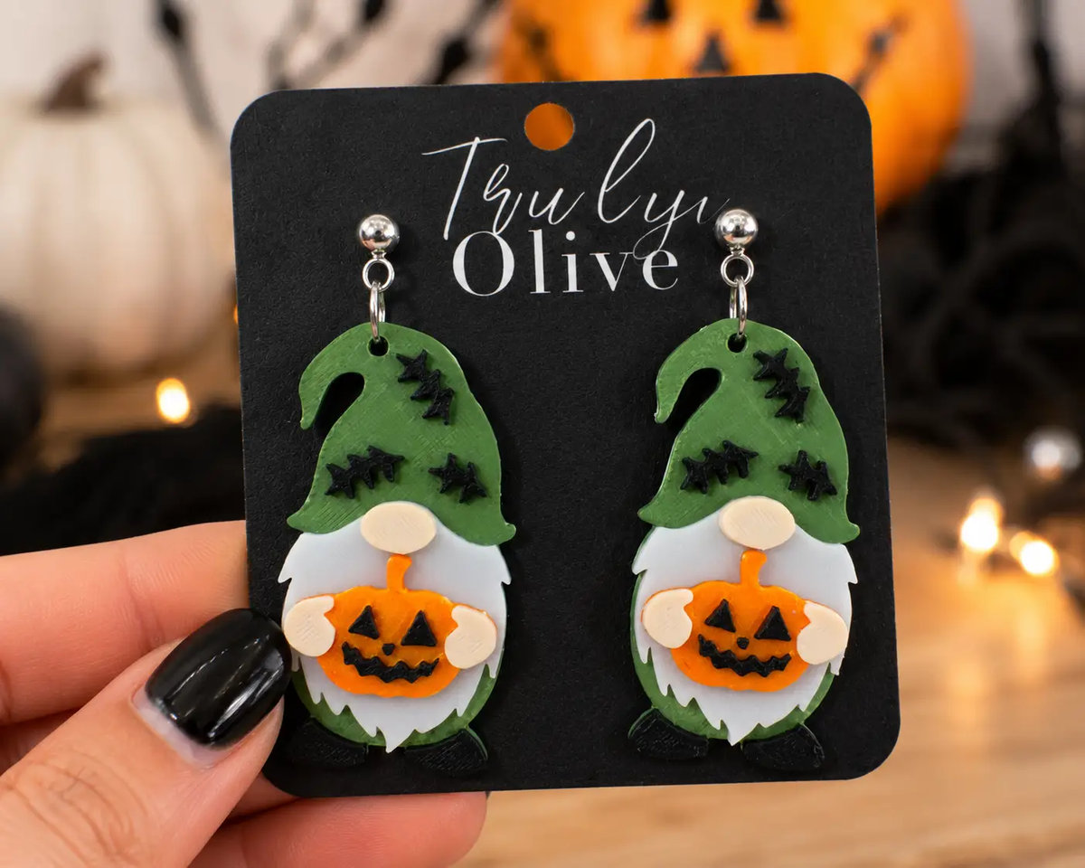 Truly Olive Halloween Gnome Pumpkin Earrings Witch Hat Fall Statement Dangles - Earrings Stud/Post Earrings
