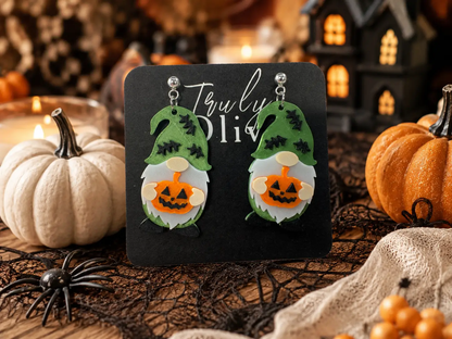 Truly Olive Halloween Gnome Pumpkin Earrings Witch Hat Fall Statement Dangles - Earrings Stud/Post Earrings