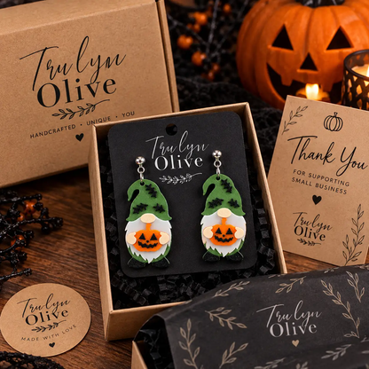 Truly Olive Halloween Gnome Pumpkin Earrings Witch Hat Fall Statement Dangles - Earrings Stud/Post Earrings
