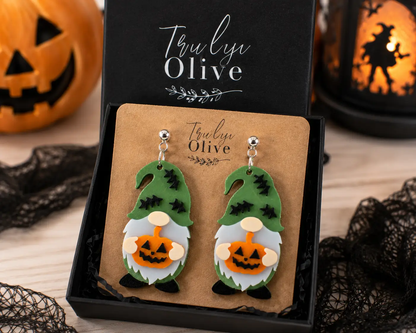 Truly Olive Halloween Gnome Pumpkin Earrings Witch Hat Fall Statement Dangles - Earrings Stud/Post Earrings