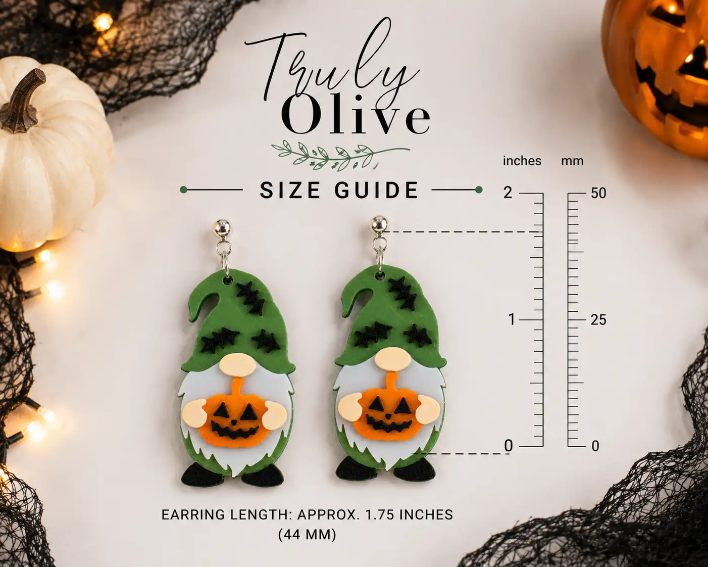 Truly Olive Halloween Gnome Pumpkin Earrings Witch Hat Fall Statement Dangles - Earrings Stud/Post Earrings