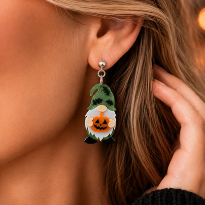 Truly Olive Halloween Gnome Pumpkin Earrings Witch Hat Fall Statement Dangles - Earrings Stud/Post Earrings