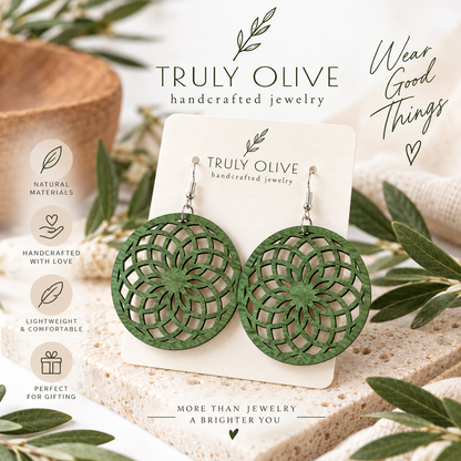 Truly Olive Wooden Boho Earrings All Day Wear - Earrings Dangle Earrings