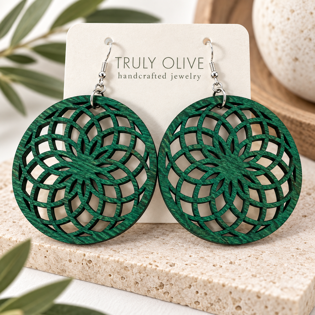 Truly Olive Wooden Boho Earrings All Day Wear - Earrings Dangle Earrings