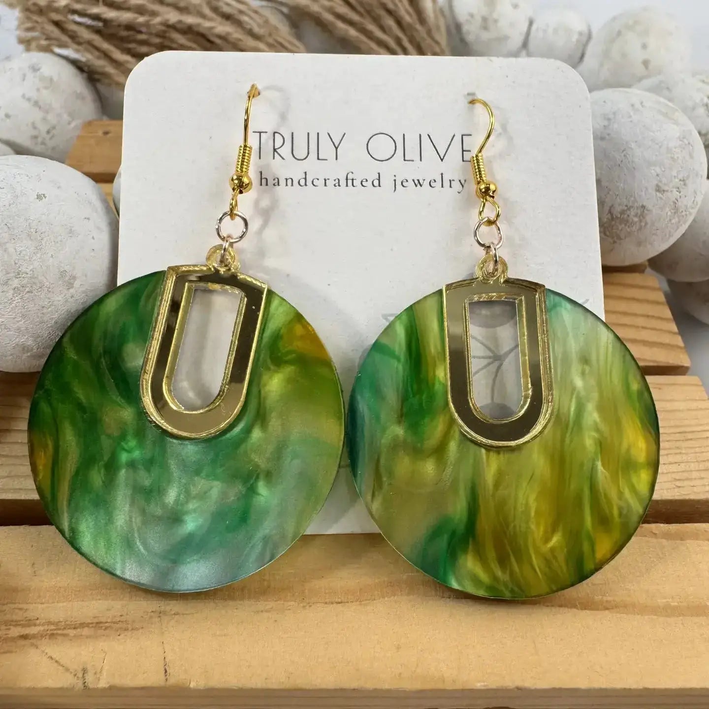 Truly Olive Green Swirl Pattern Resin Earrings Gift For Her - Earrings Dangle Earrings