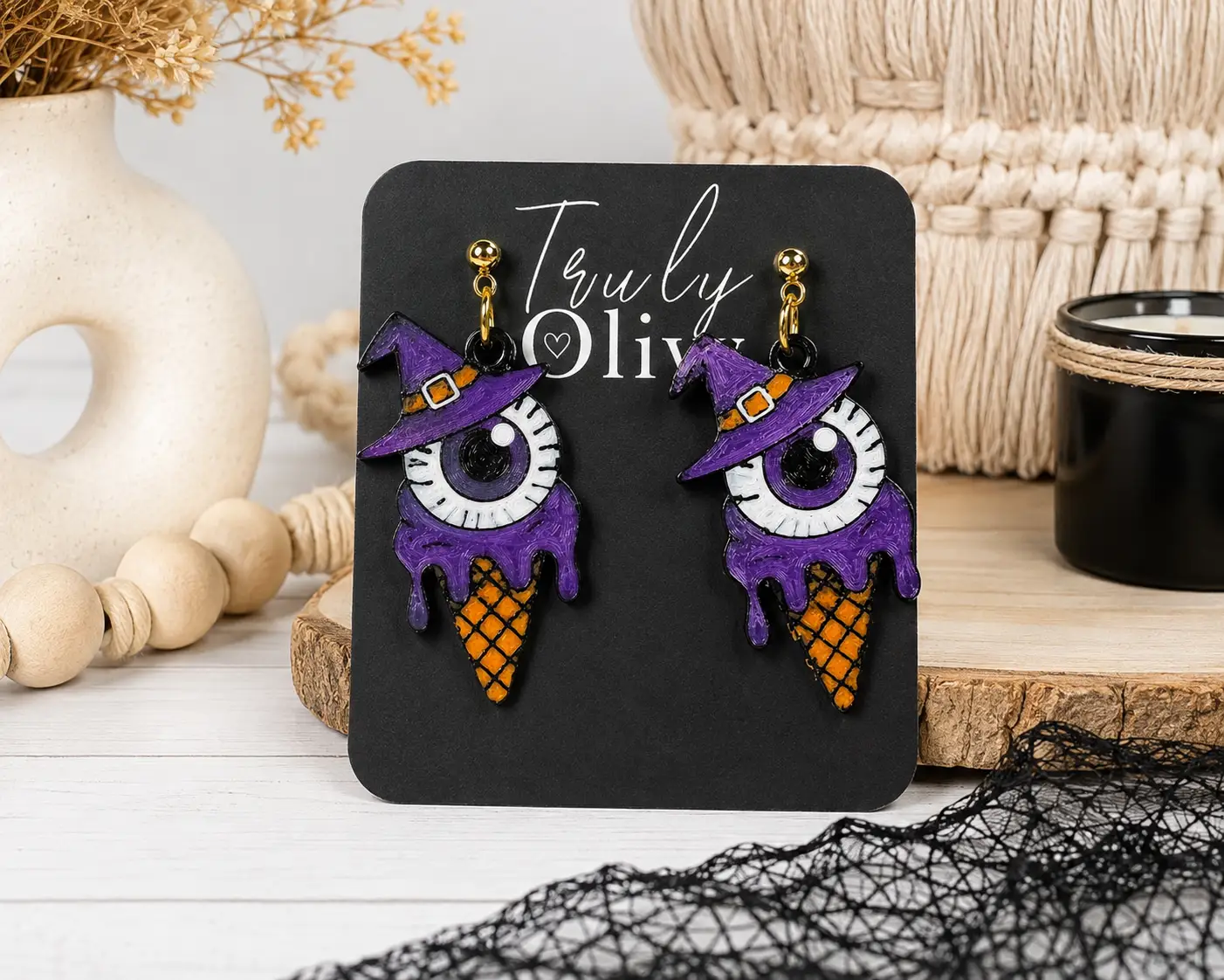 Trulyolive Spooky meets sweet with these handcrafted Skull Ice Cream Earrings by Truly Olive. - Earrings Stud/Post Earrings