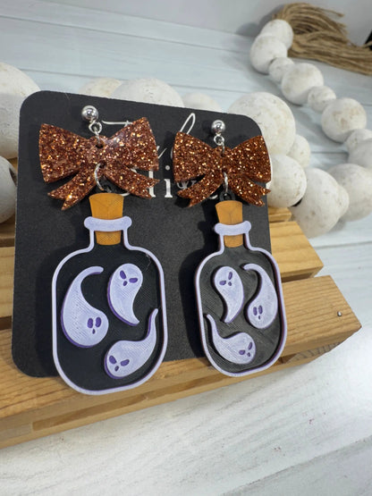 Truly Olive Poison Potion Bottle Halloween Earrings – Spooky Acrylic Dangle Earrings for Women - Earrings Stud/Post Earrings
