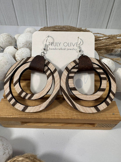 Truly Olive Leather Strap Wooden Hoop Earrings - Earrings Hoop Earrings