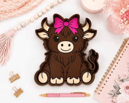 Truly Olive Highland Cow Trinket Tray | Pink Bow Jewelry Dish & Catchall Tray - Decorative Trays Trinket Tray