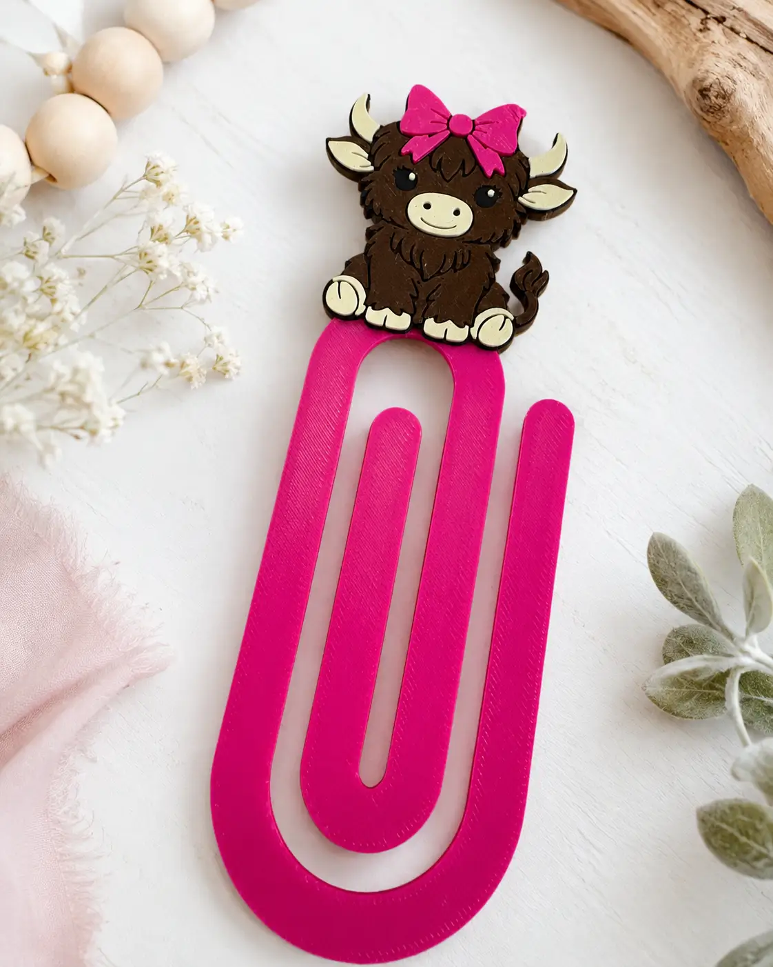 Trulyolive Highland Cow Jumbo Paperclip Bookmark | Pink Bow Book Lover Accessory - Bookmarks