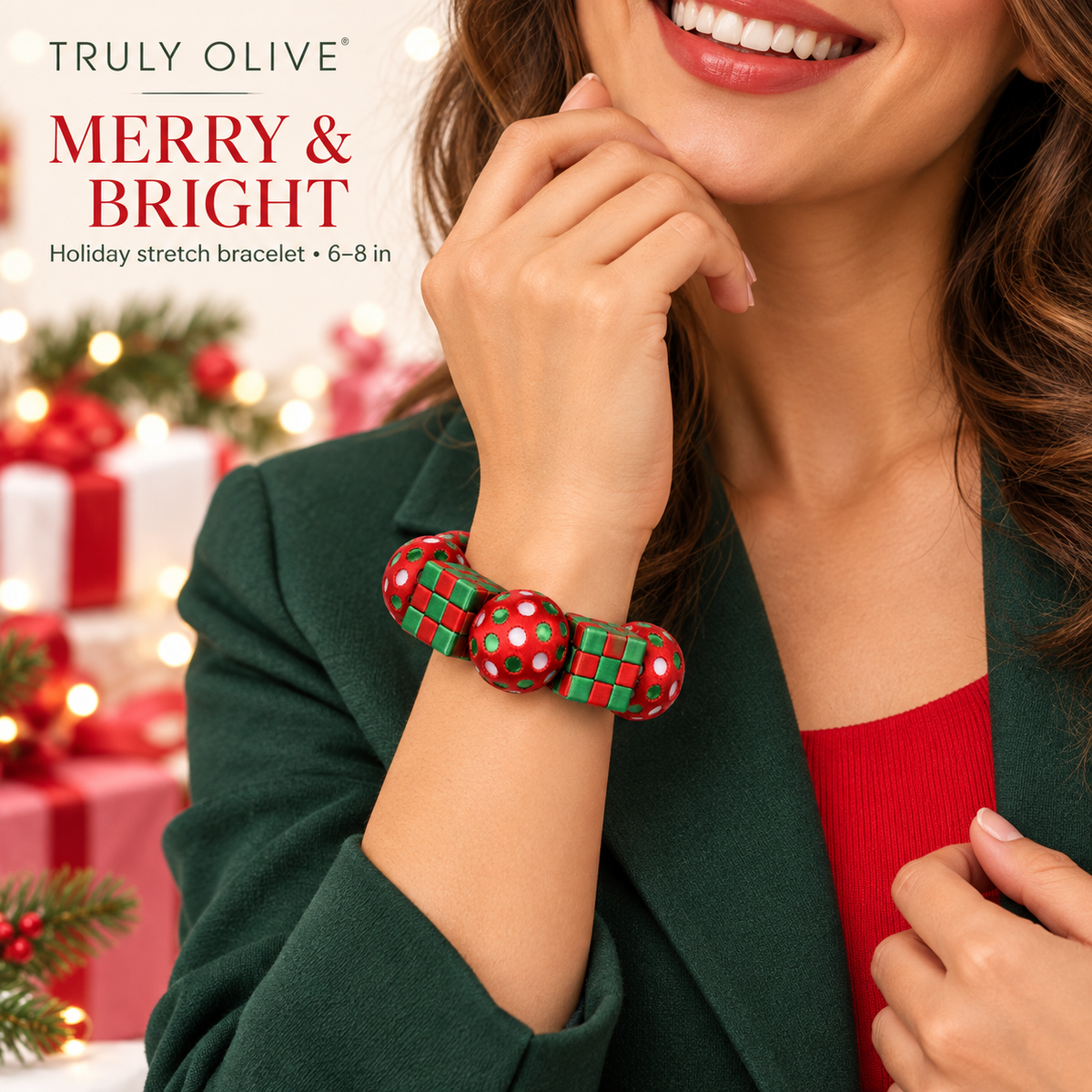 Truly Olive Holiday Cheer Checkerboard & Polka Dot Stretch Bracelet - Bracelets Bracelets