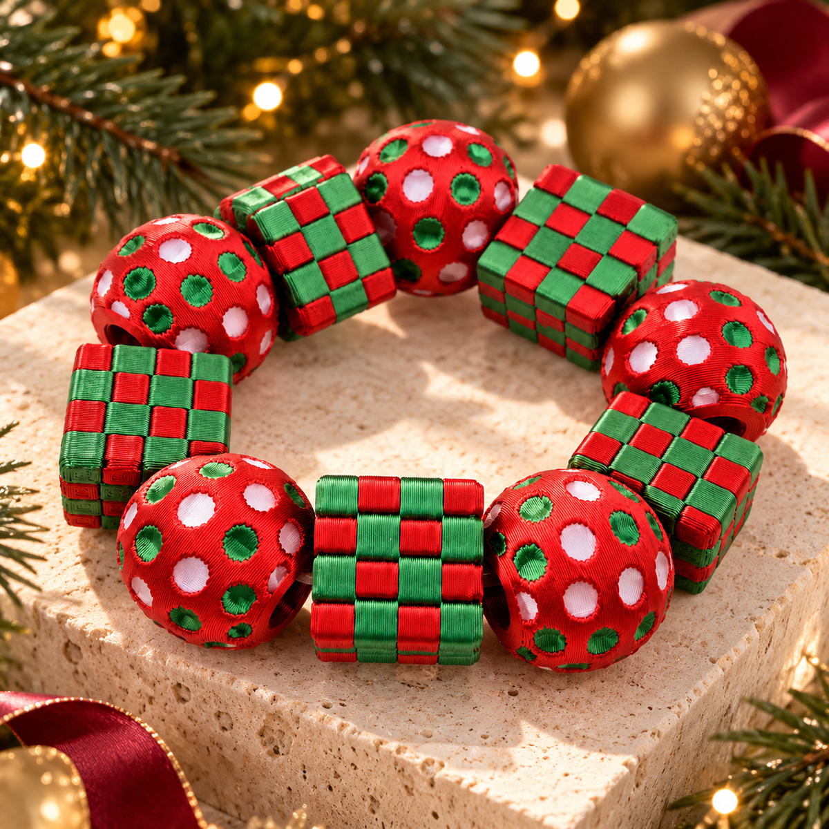 Truly Olive Holiday Cheer Checkerboard & Polka Dot Stretch Bracelet - Bracelets Bracelets