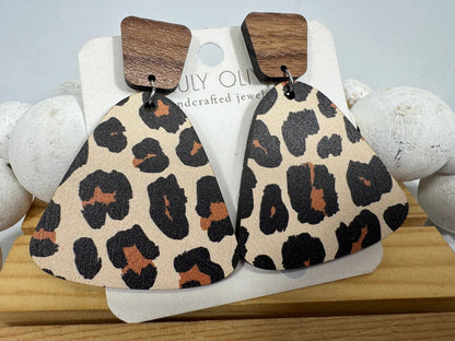 Truly Olive Exotic Leopard Print Reclaimed Wood Earrings - Earrings Stud/Post Earrings