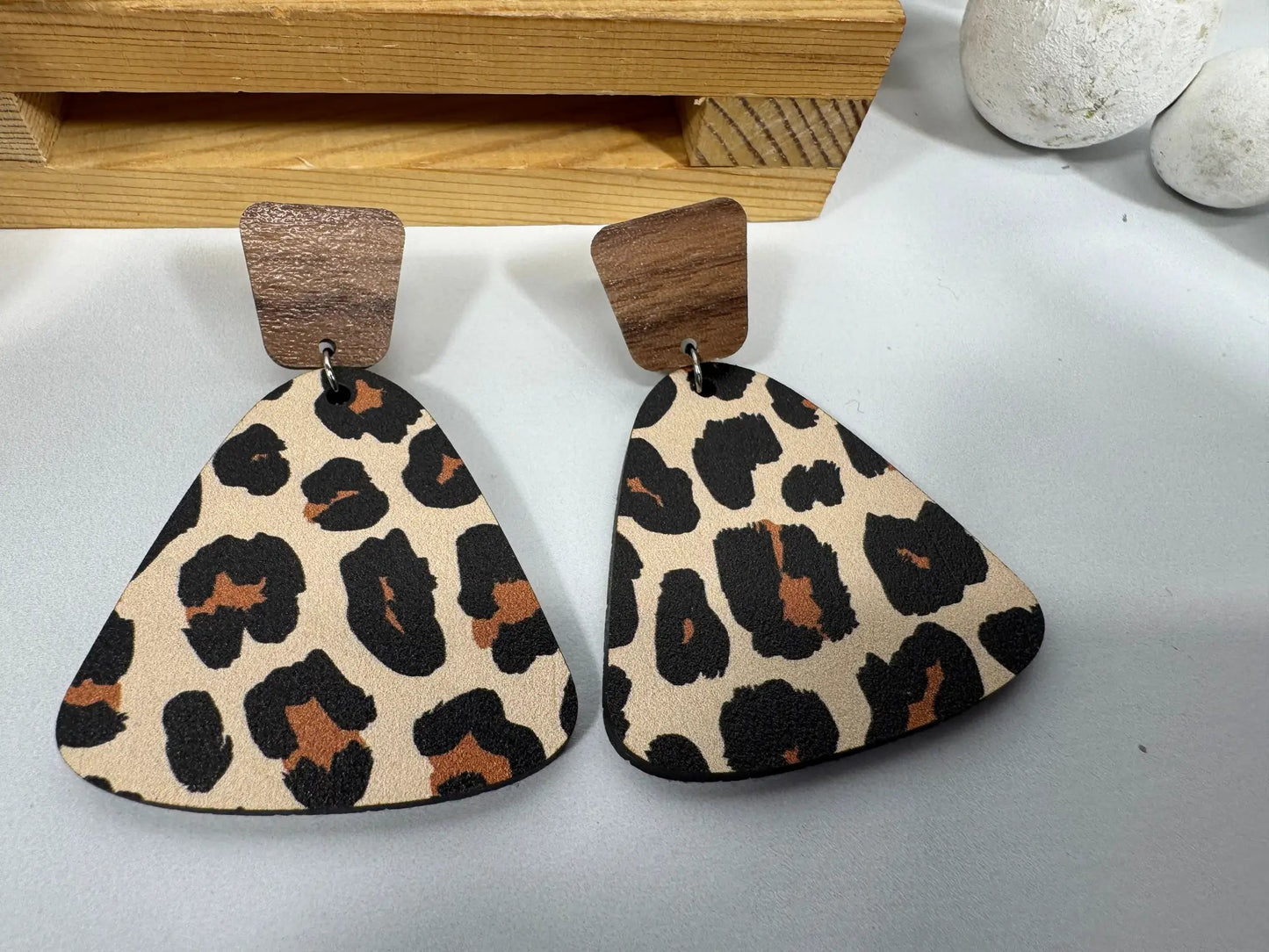 Truly Olive Exotic Leopard Print Reclaimed Wood Earrings - Earrings Stud/Post Earrings