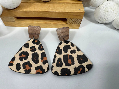Truly Olive Exotic Leopard Print Reclaimed Wood Earrings - Earrings Stud/Post Earrings