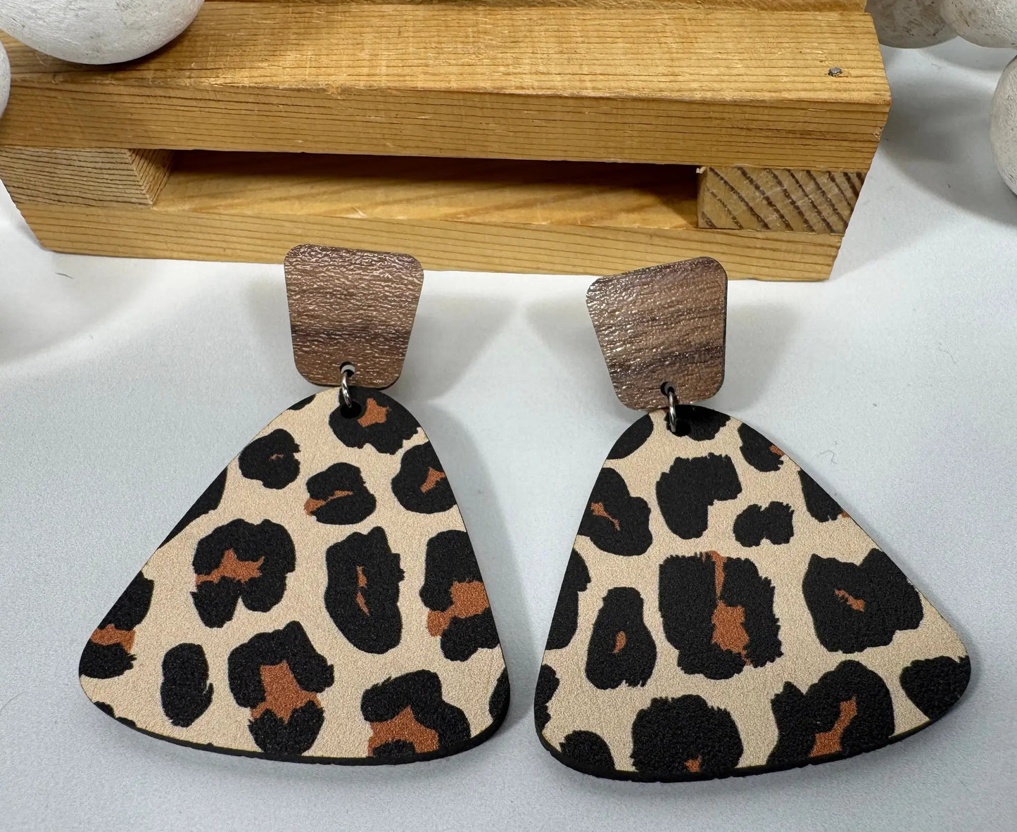Truly Olive Exotic Leopard Print Reclaimed Wood Earrings - Earrings Stud/Post Earrings