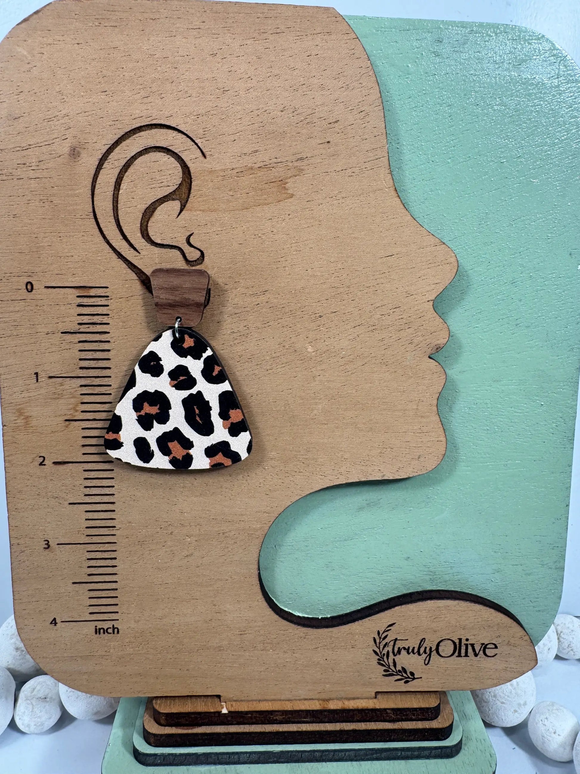 Truly Olive Exotic Leopard Print Reclaimed Wood Earrings - Earrings Stud/Post Earrings