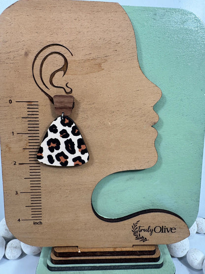 Truly Olive Exotic Leopard Print Reclaimed Wood Earrings - Earrings Stud/Post Earrings