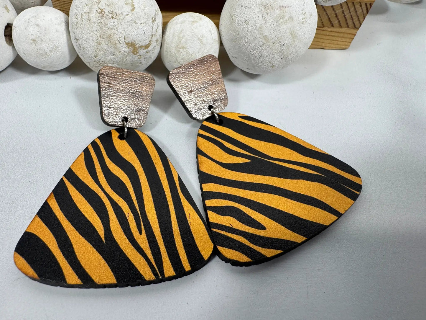 Truly Olive Exotic Reclaimed Wood Zebra Print Earrings - Earrings Stud/Post Earrings