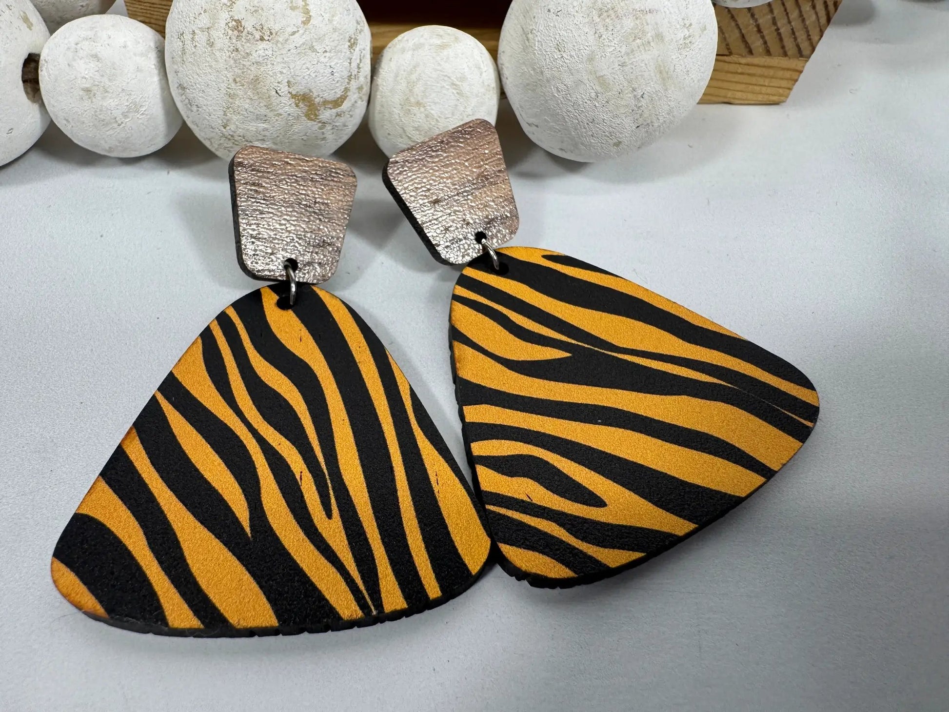 Truly Olive Exotic Reclaimed Wood Zebra Print Earrings - Earrings Stud/Post Earrings