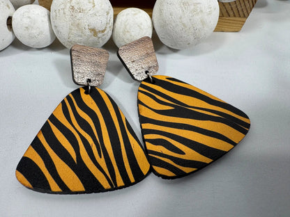Truly Olive Exotic Reclaimed Wood Zebra Print Earrings - Earrings Stud/Post Earrings