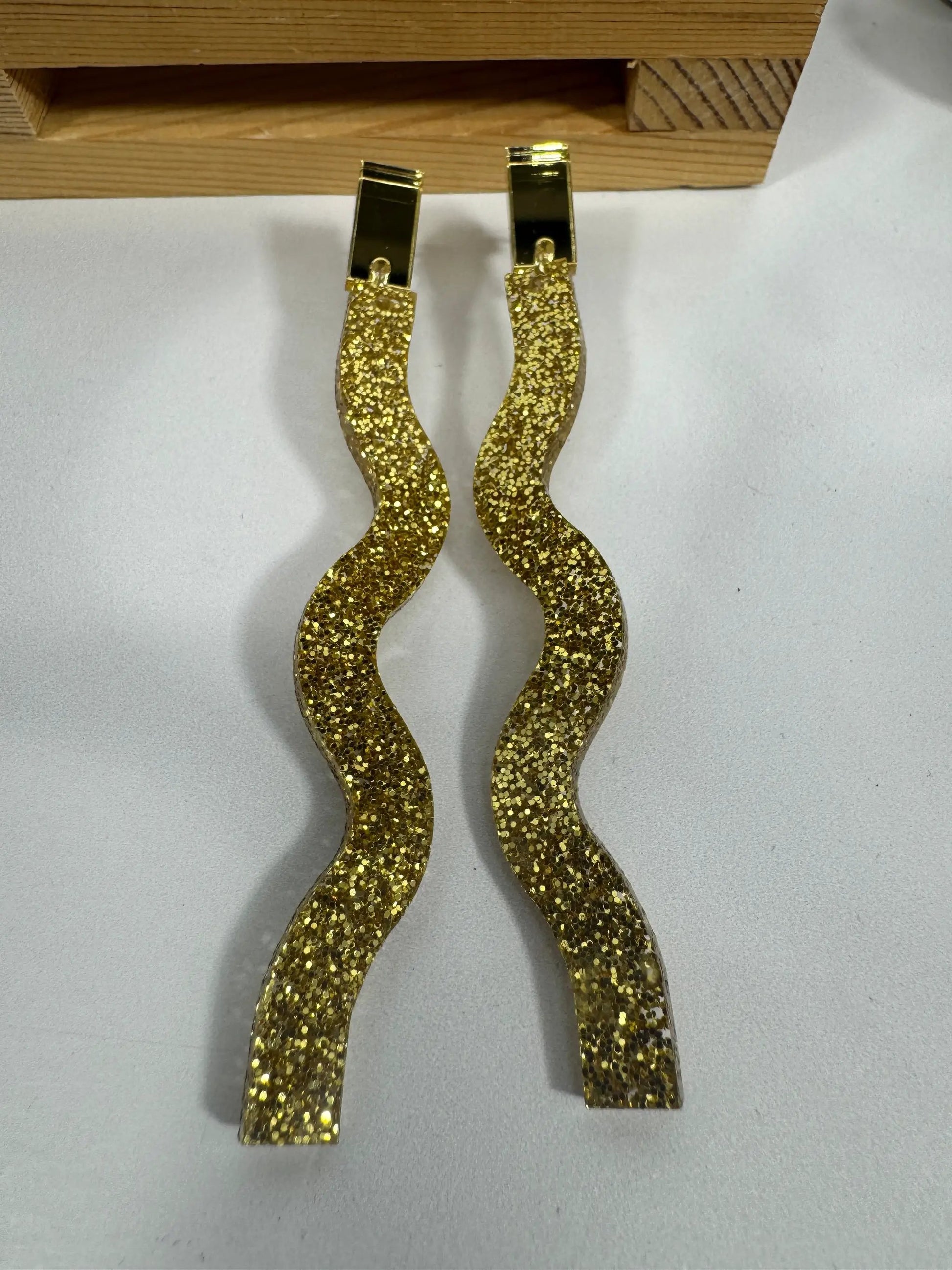 Truly Olive Long Dangle Glitter Gold Acrylic Holiday Earrings - Earrings Dangle Earrings
